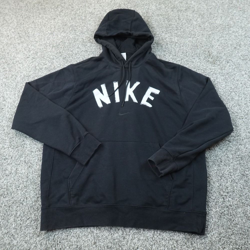 Nike Hoodie Mens L Black Dri Fit Center Swoosh Pullover Sweatshirt Fleece Gym